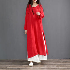 Split Collar Loose Linen Shirt Dress