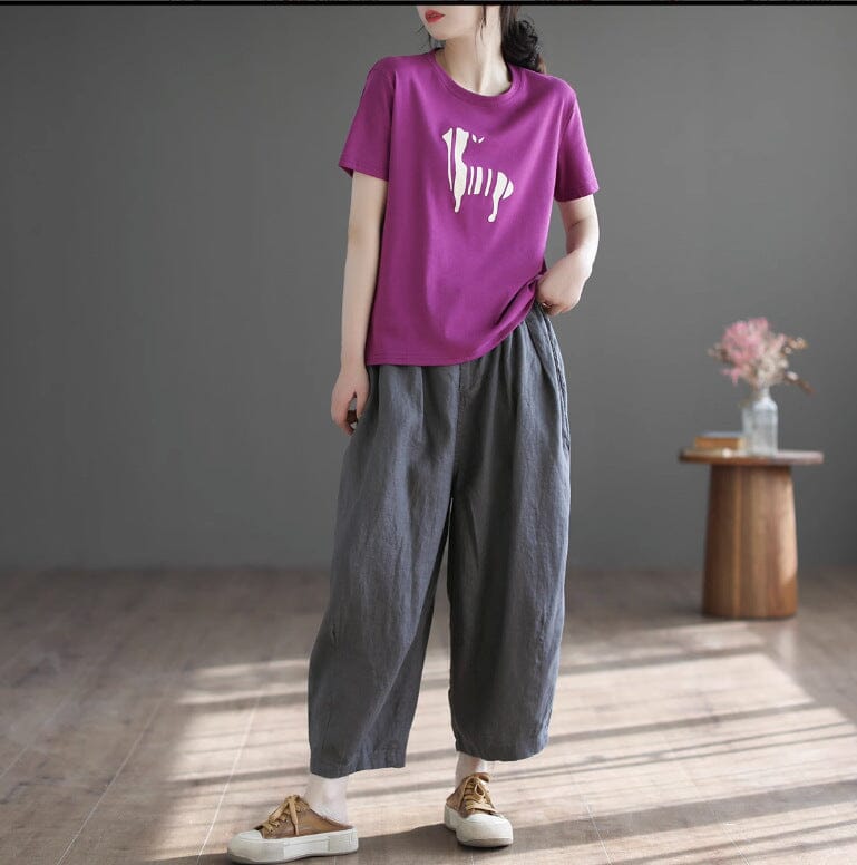 Spring Autumn Loose Linen Solid Pants