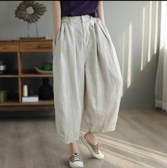 Spring Autumn Loose Linen Solid Pants