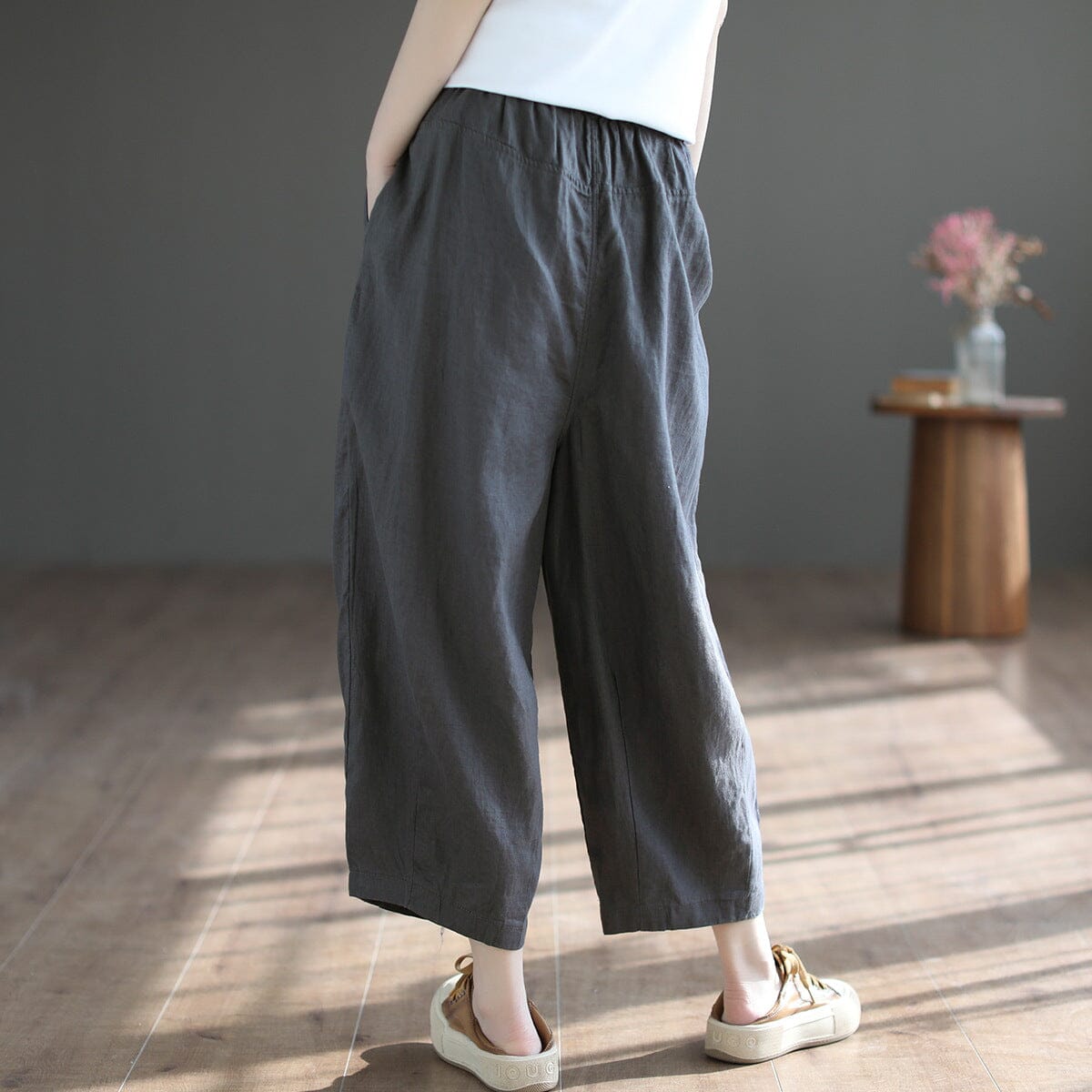 Spring Autumn Loose Linen Solid Pants