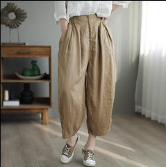 Spring Autumn Loose Linen Solid Pants