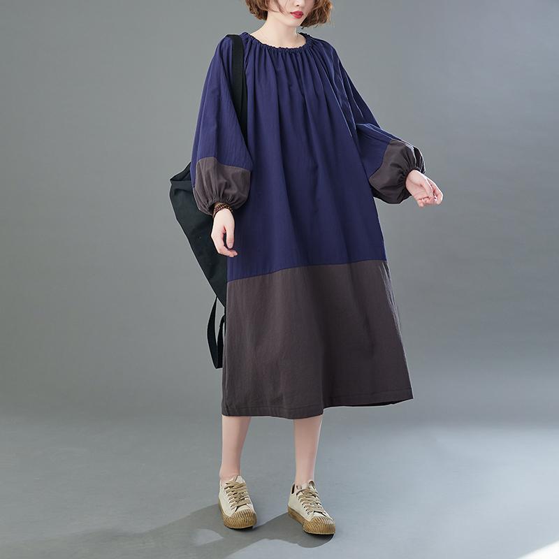 Spring Autumn Patchwork Casual Loose Plus Size Dress