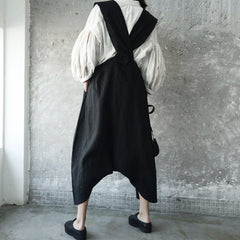 Spring Autumn Retro Loose Linen Casual Harem Jumpsuit