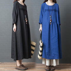 Spring Autumn Retro Round Neck Loose Casual Dress