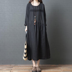 Spring Autumn Retro Round Neck Loose Casual Dress