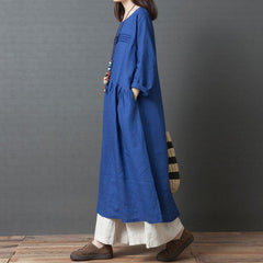 Spring Autumn Retro Round Neck Loose Casual Dress