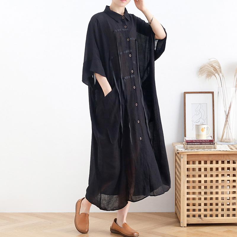 Spring Black Bat-sleeve Shirt Dress