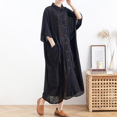 Spring Black Bat-sleeve Shirt Dress