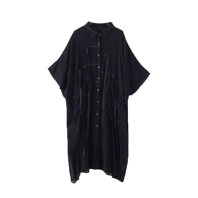 Spring Black Bat-sleeve Shirt Dress