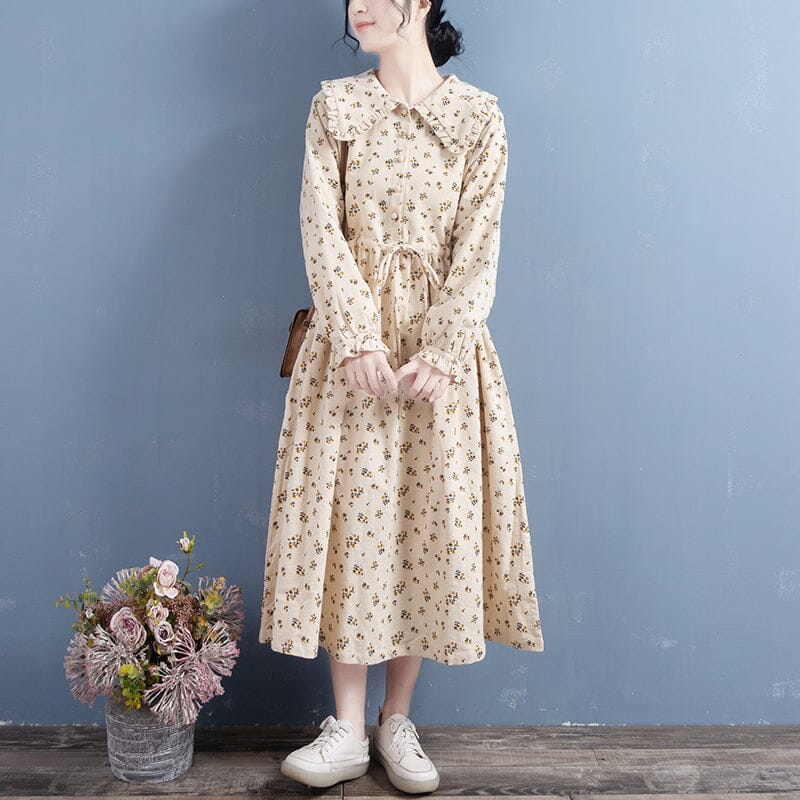 Spring Casual Cotton Linen Floral Dress