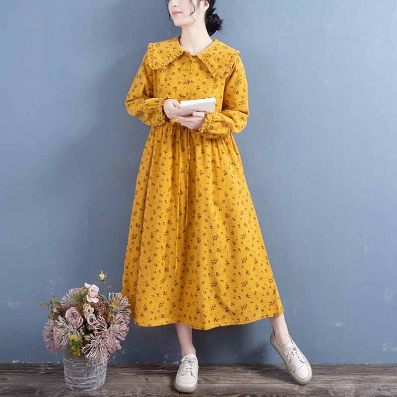 Spring Casual Cotton Linen Floral Dress