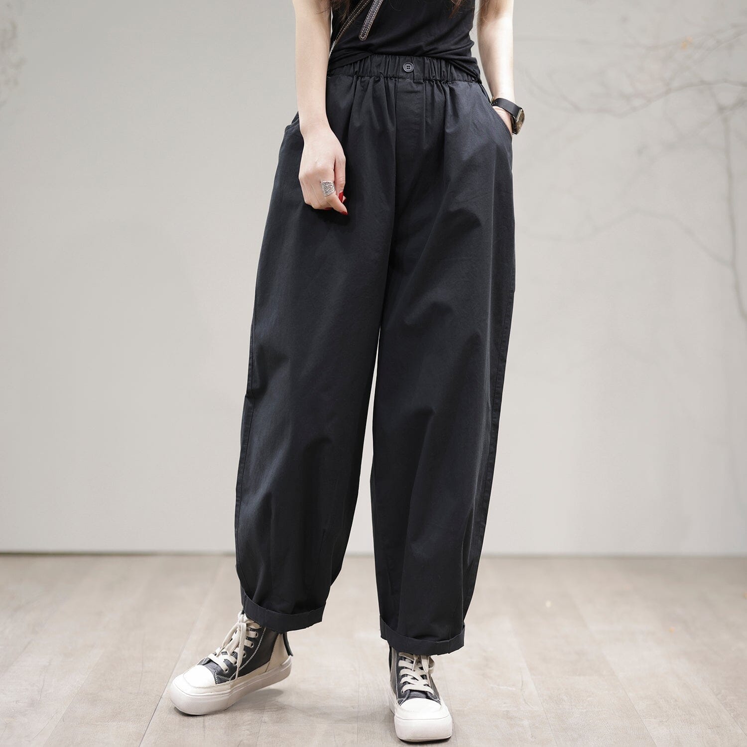 Spring Casual Solid Loose Cotton Pants