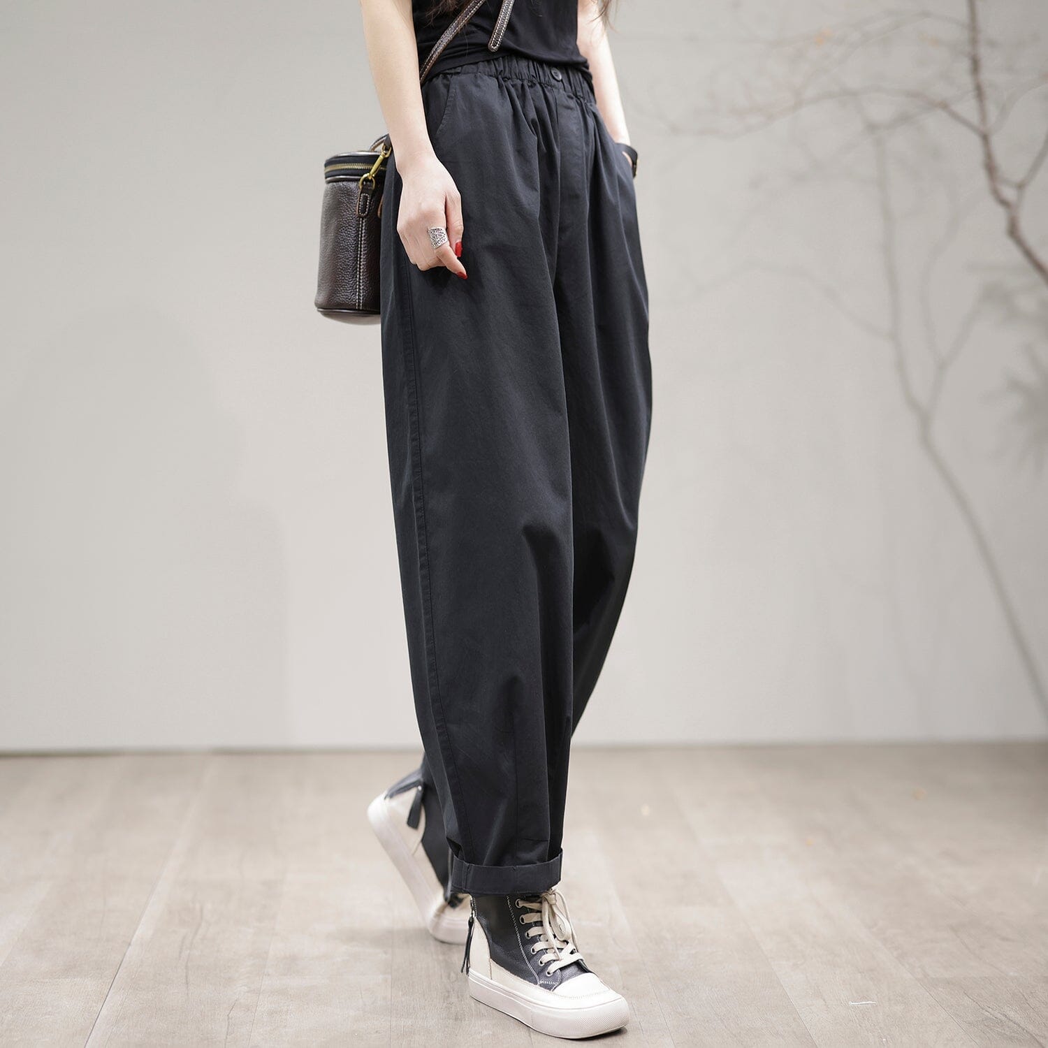 Spring Casual Solid Loose Cotton Pants