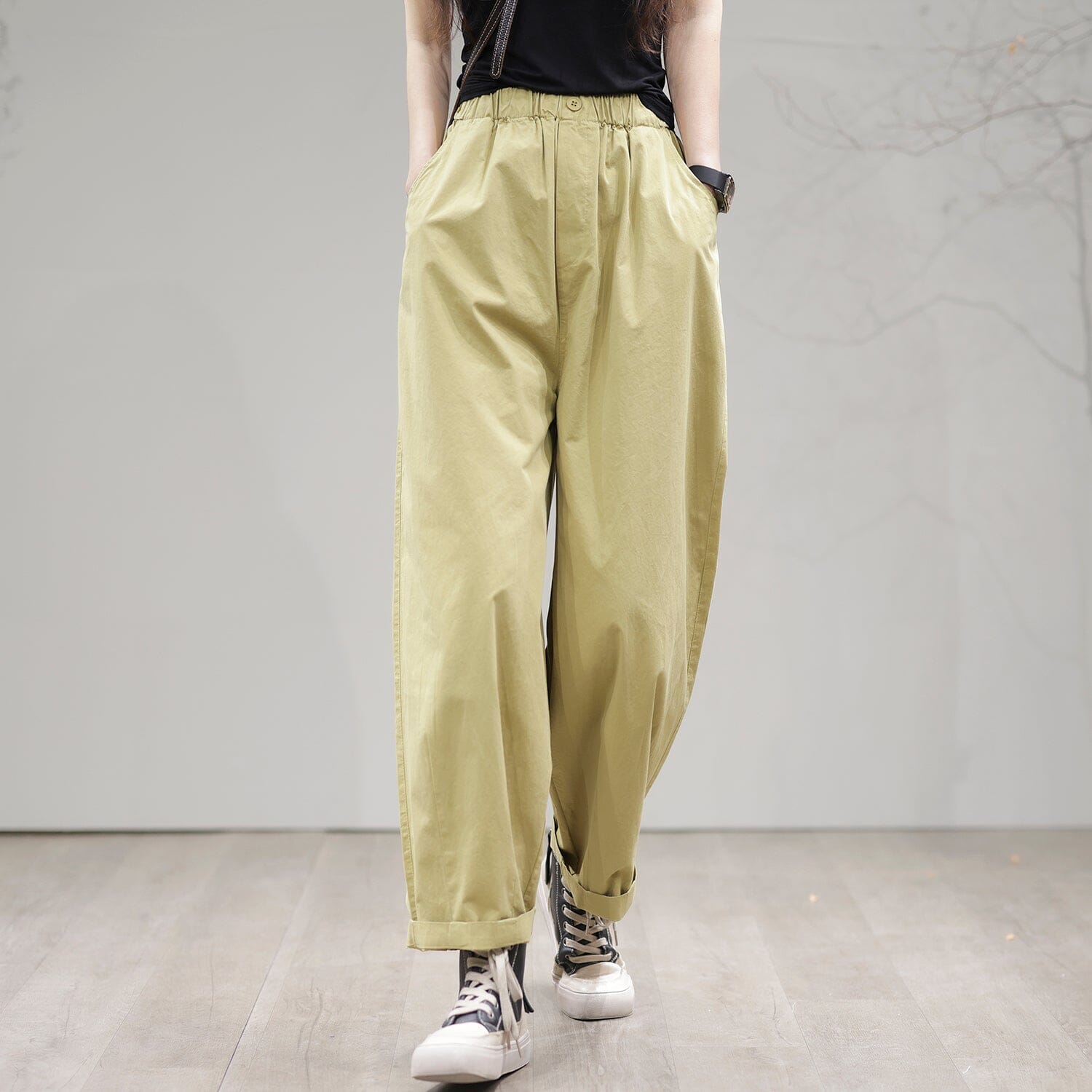 Spring Casual Solid Loose Cotton Pants