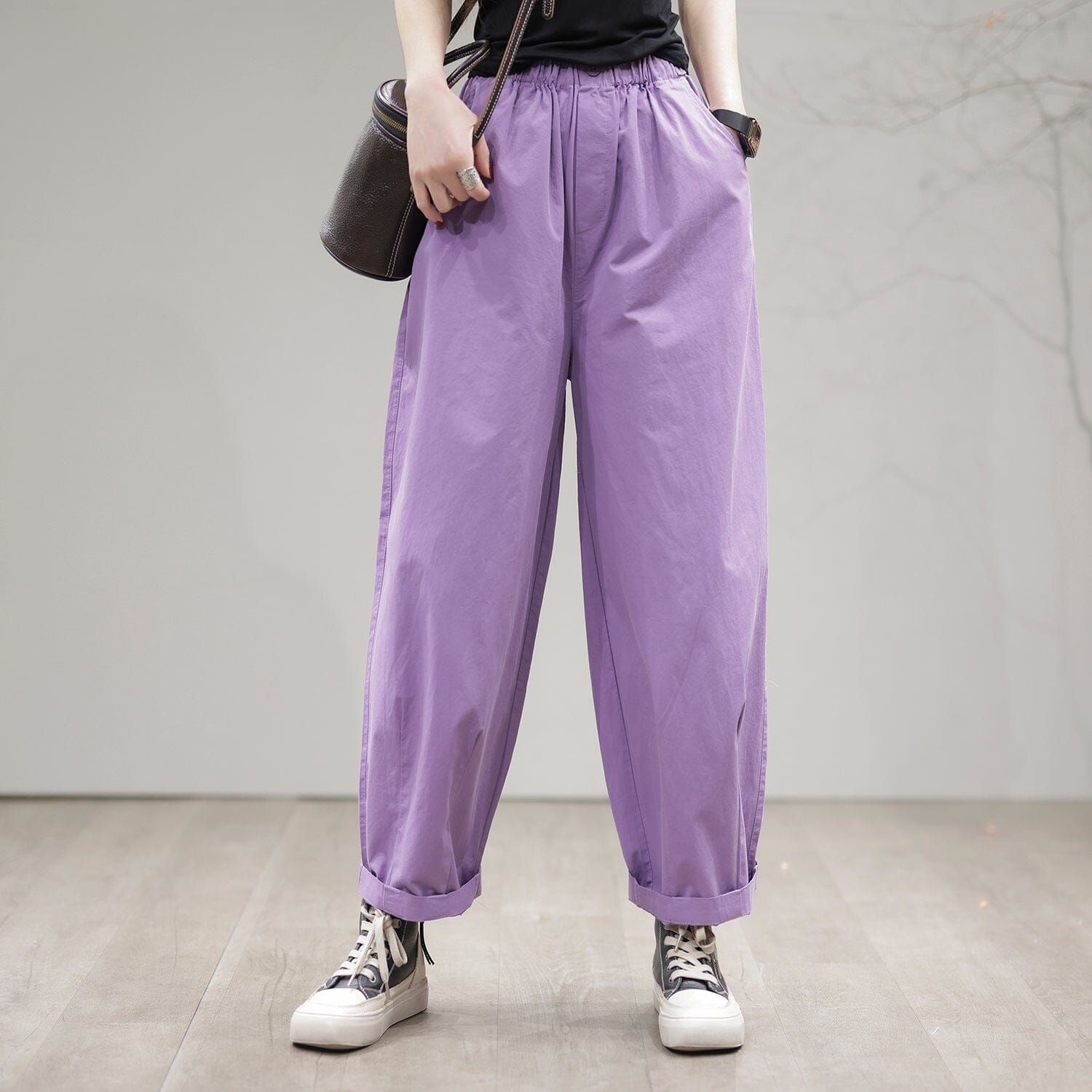 Spring Casual Solid Loose Cotton Pants