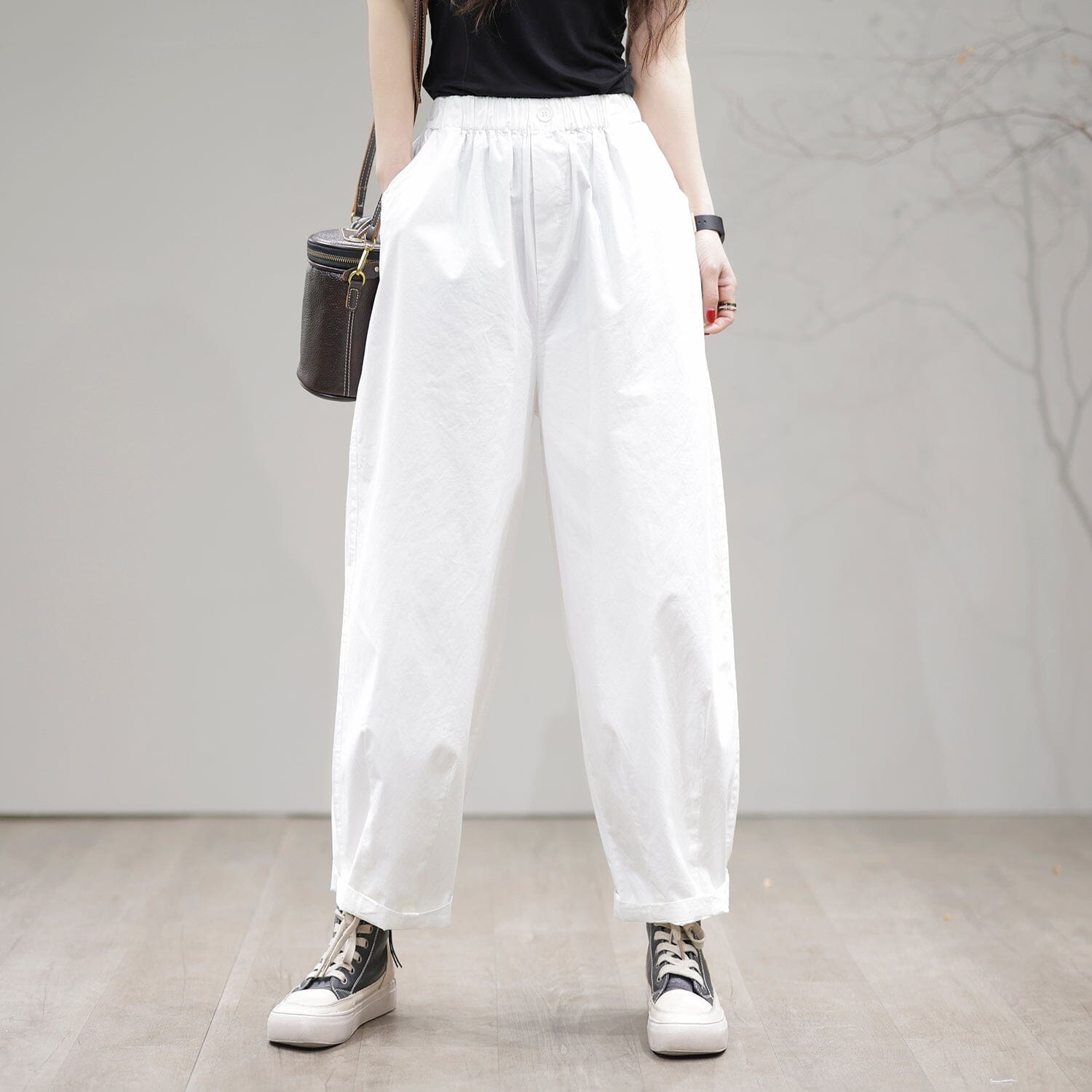 Spring Casual Solid Loose Cotton Pants