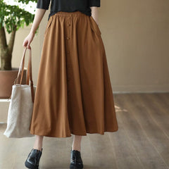 Spring Casual Solid Smooth Cotton Skirt