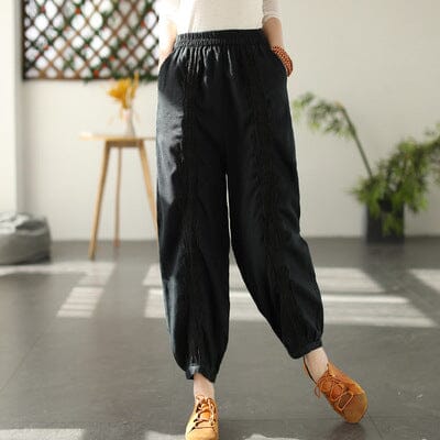 Spring Linen Lace Trim Patchwork Solid Pants