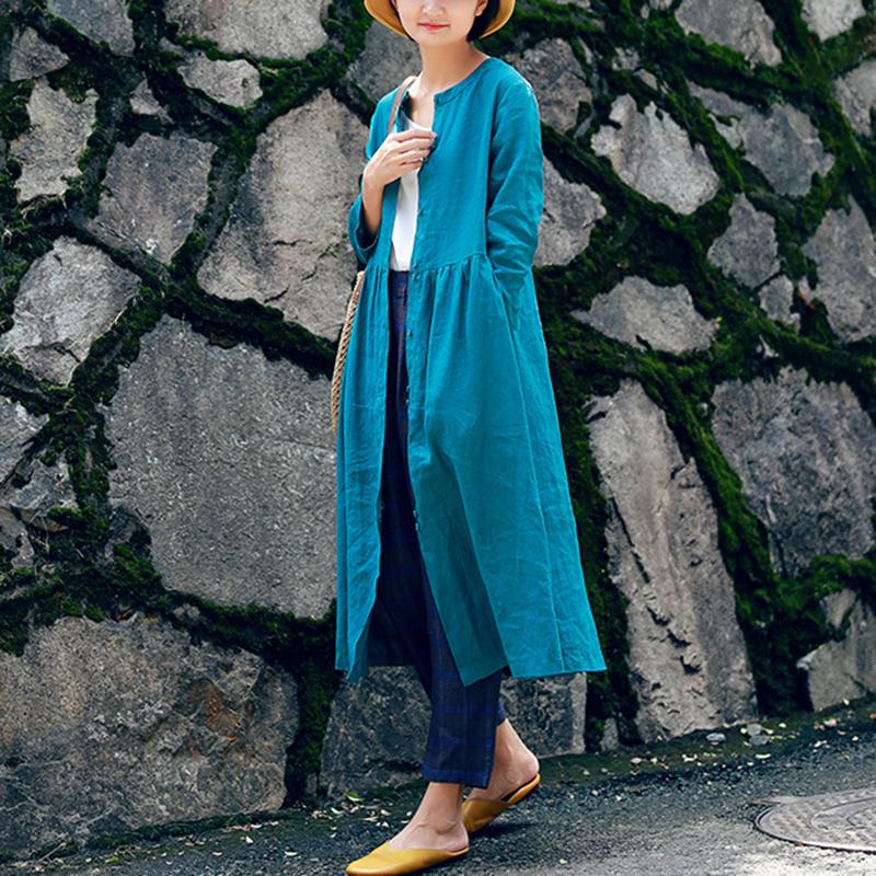 Spring Long-sleeved Mid-length Linen Dress