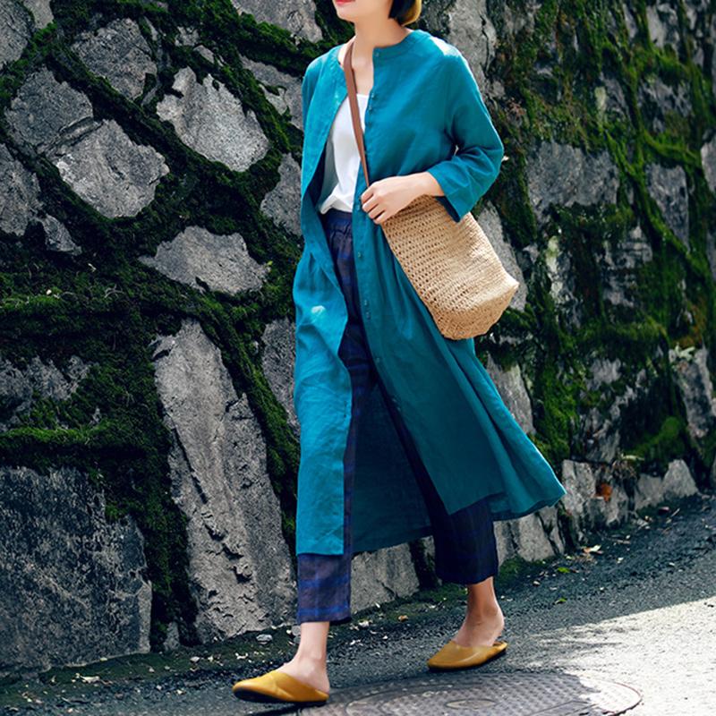 Spring Long-sleeved Mid-length Linen Dress