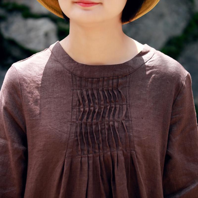 Spring Long-sleeved Mid-length Linen Dress