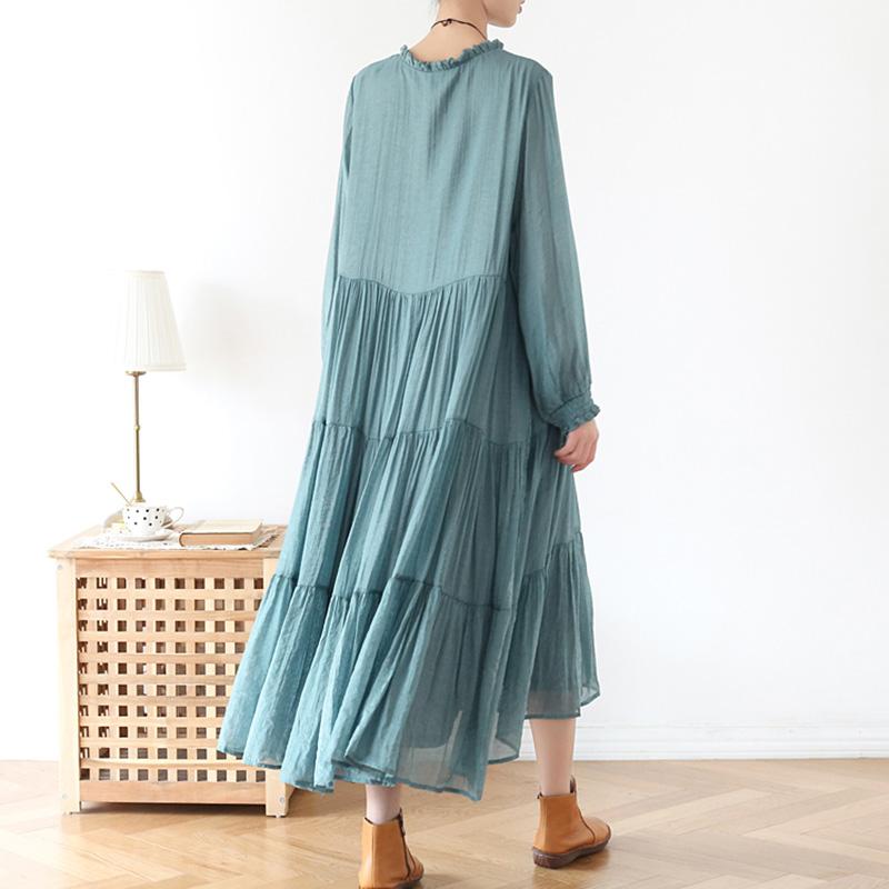 Spring Loose Casual Long Sleeve Chiffon Dress Green