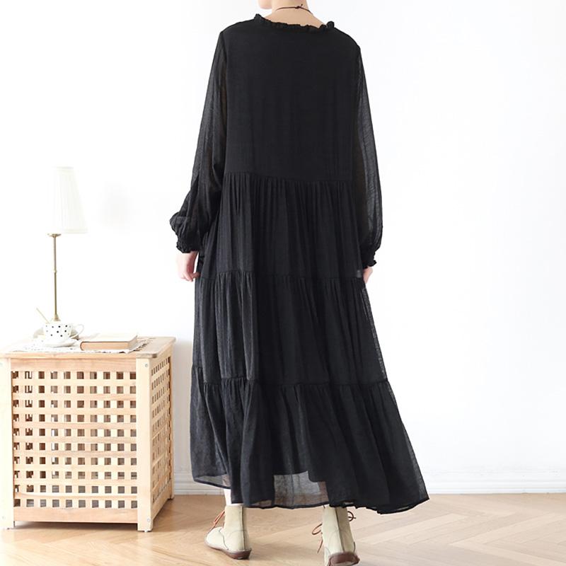 Spring Loose Casual Long Sleeve Chiffon Dress Green