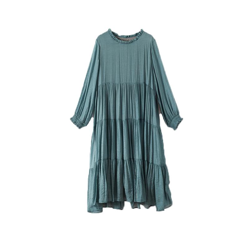 Spring Loose Casual Long Sleeve Chiffon Dress Green