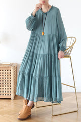 Spring Loose Casual Long Sleeve Chiffon Dress Green