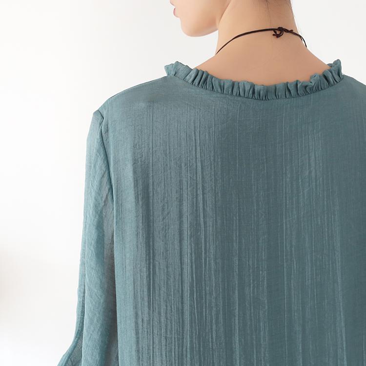 Spring Loose Casual Long Sleeve Chiffon Dress Green