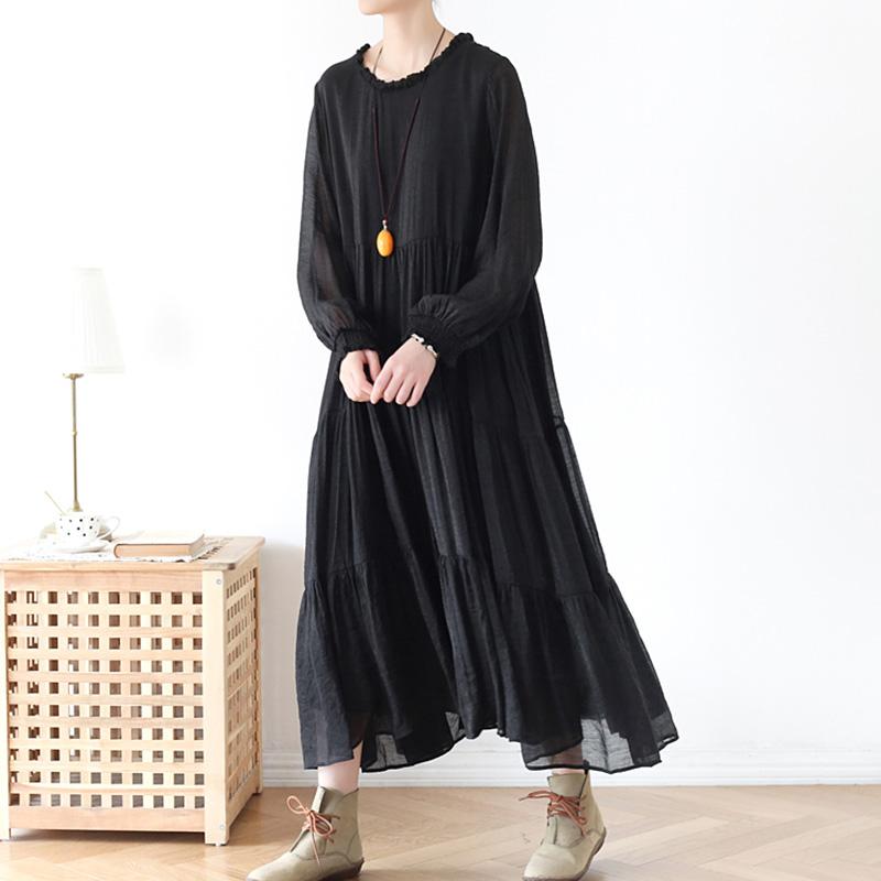 Spring Loose Casual Long Sleeve Chiffon Dress Green