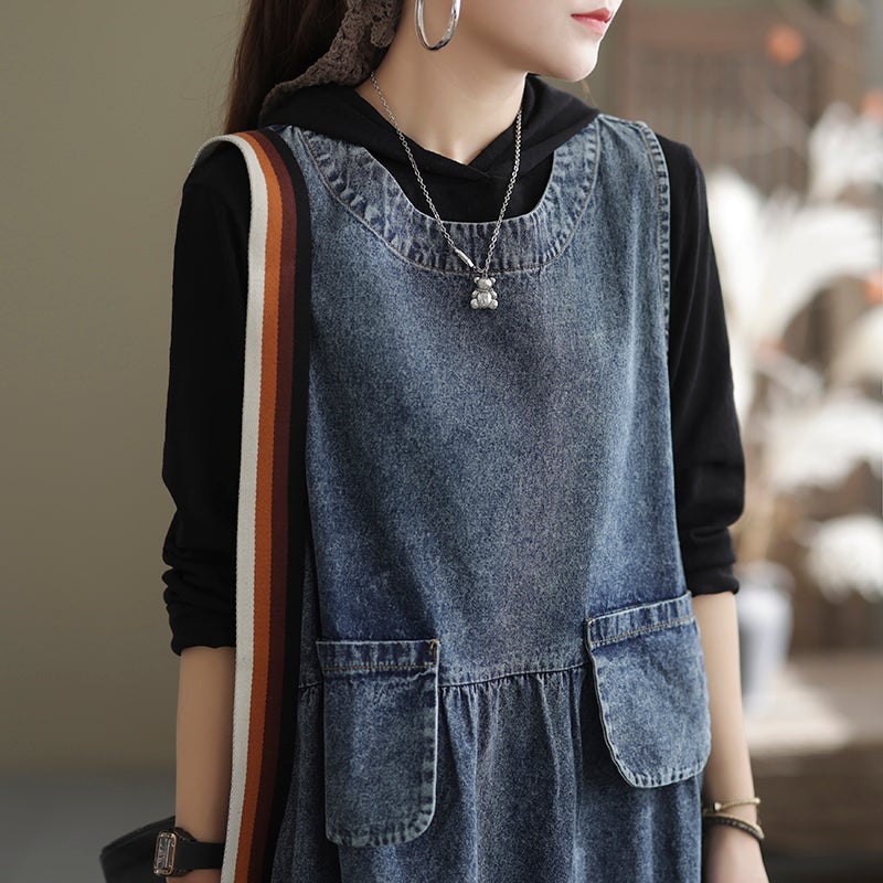 Spring Loose Casual Sleeveless Denim Dress