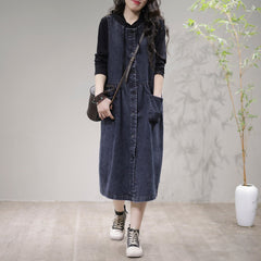 Spring Loose Sleeveless Cotton Denim Midi Dress