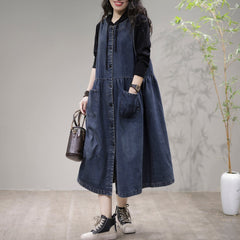 Spring Loose Sleeveless Cotton Denim Midi Dress