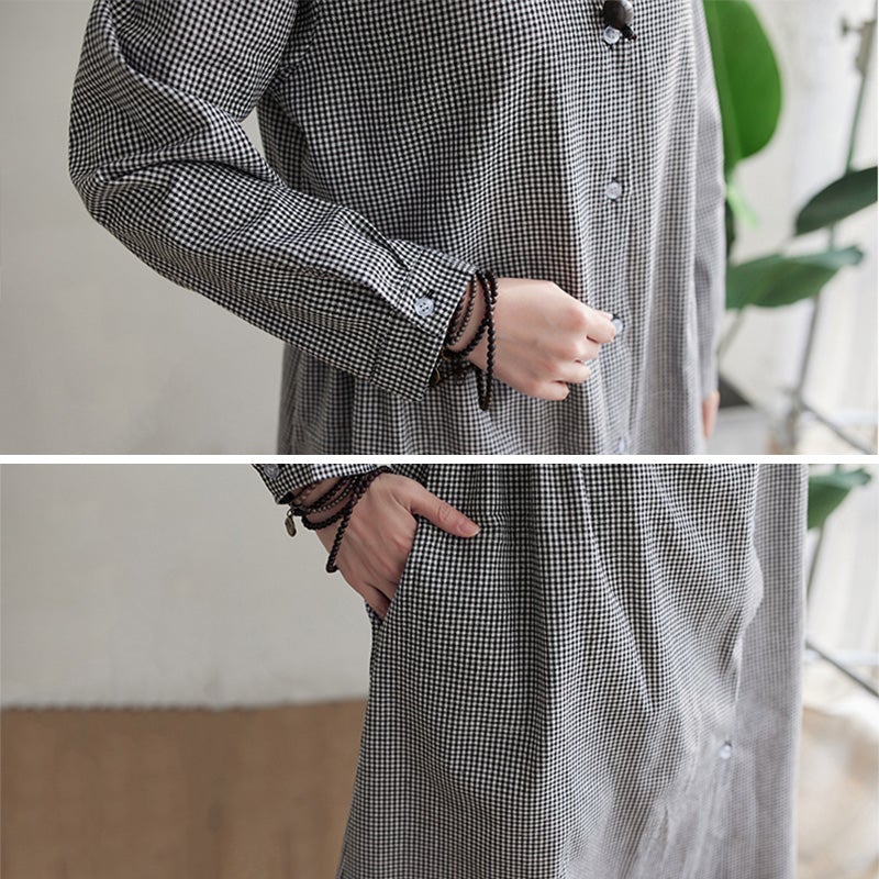 Spring Plus Size Loose Cotton Linen Long Sleeve Dress