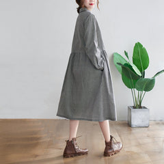 Spring Plus Size Loose Cotton Linen Long Sleeve Dress