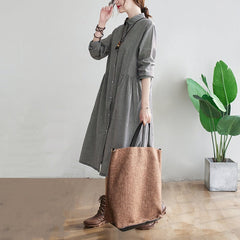 Spring Plus Size Loose Cotton Linen Long Sleeve Dress