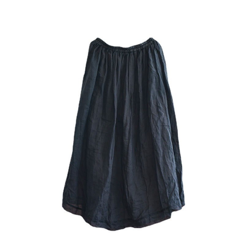 Spring Plus Size Loose Linen Rough Hem Solid Skirt