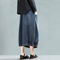 Spring Retro A-Line Cotton Denim Skirt