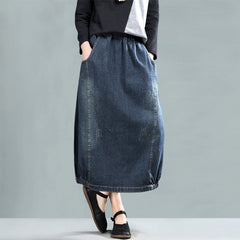 Spring Retro A-Line Cotton Denim Skirt