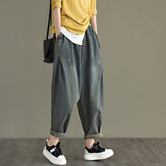 Spring Retro Cotton Denim Harem Pants