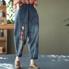 Spring Retro Embroidery Loose Casual Cotton Jeans