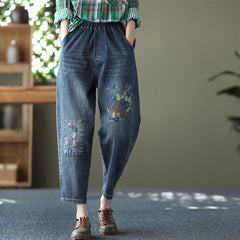 Spring Retro Embroidery Loose Casual Cotton Jeans