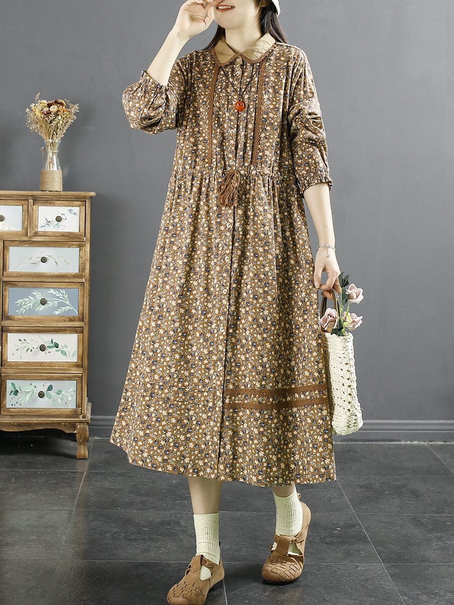 Spring Retro Floral Cotton Linen Dress