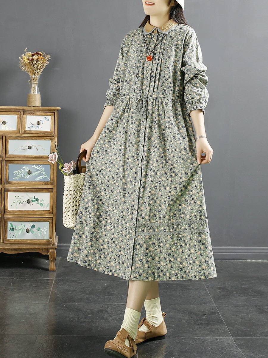 Spring Retro Floral Cotton Linen Dress