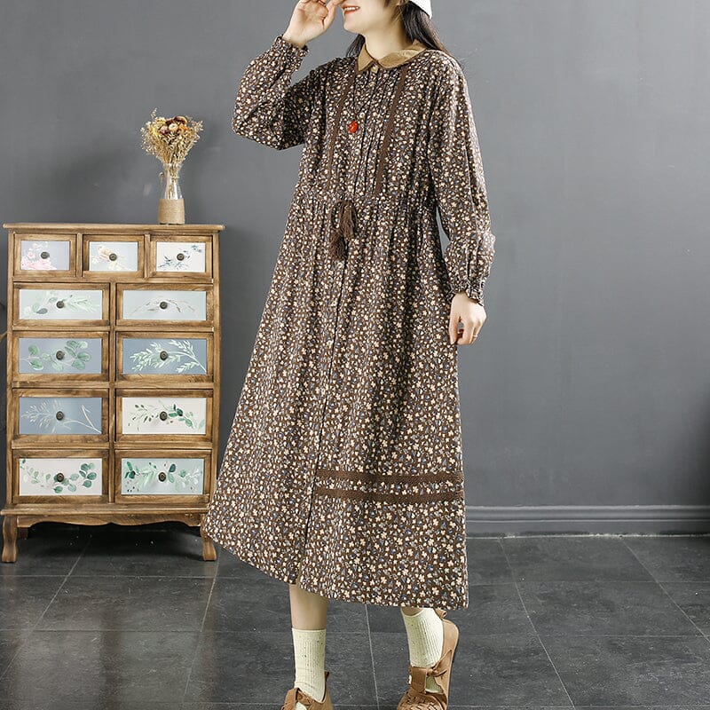 Spring Retro Floral Cotton Linen Dress