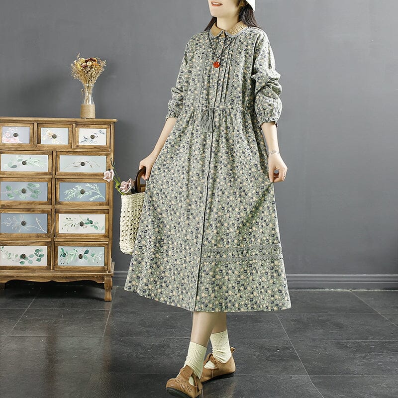 Spring Retro Floral Cotton Linen Dress