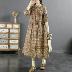 Spring Retro Floral Cotton Linen Dress