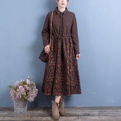 Spring Retro Floral Patchwork Cotton Linen Dress