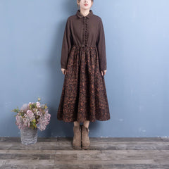 Spring Retro Floral Patchwork Cotton Linen Dress